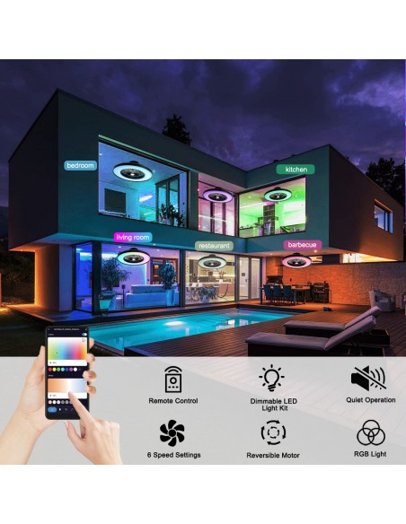 Oaks Aura 23" Smart RGB Flush Mount Ceiling Fan with LED Lights and Remote & APP Control, Dimmable Color Changing