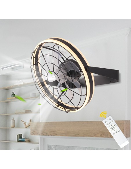 Oaks Aura 22 inch Black Wall Mounted Ceiling Fan with Light and Remote, 8-Blade DC Motor, 6 Speeds