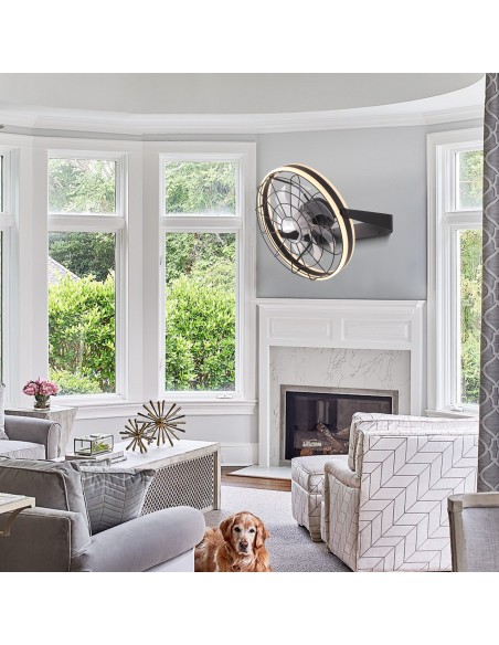 Oaks Aura 22 inch Black Wall Mounted Ceiling Fan with Light and Remote, 8-Blade DC Motor, 6 Speeds