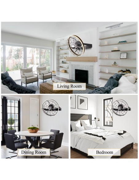 Oaks Aura 22 inch Black Wall Mounted Ceiling Fan with Light and Remote, 8-Blade DC Motor, 6 Speeds