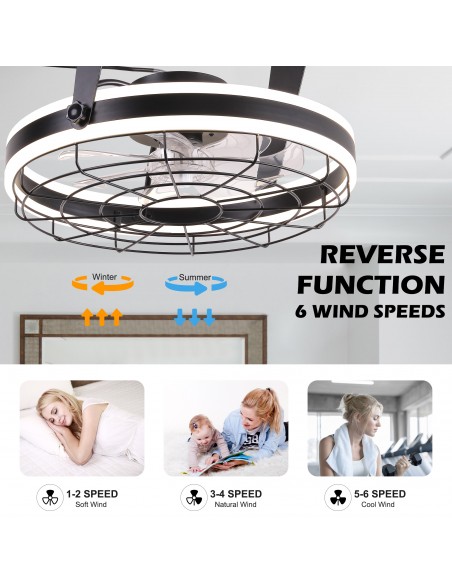 Oaks Aura 22 inch Black Wall Mounted Ceiling Fan with Light and Remote, 8-Blade DC Motor, 6 Speeds