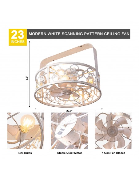 Oaks Aura 22 inch White Wall Mounted Ceiling Fan with Light and Remote, 8-Blade DC Motor, 6 Speeds, Reversible