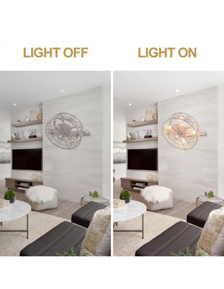 Oaks Aura 22 inch White Wall Mounted Ceiling Fan with Light and Remote, 8-Blade DC Motor, 6 Speeds, Reversible