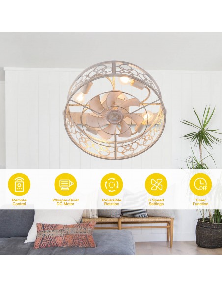 Oaks Aura 22 inch White Wall Mounted Ceiling Fan with Light and Remote, 8-Blade DC Motor, 6 Speeds, Reversible