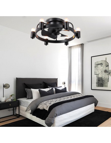 Oaks Aura 20 Inch Black Flush Mount Ceiling Fan with Light and Remote Control, 6 Speeds, Reversible DC Motor, Timer Chandelier