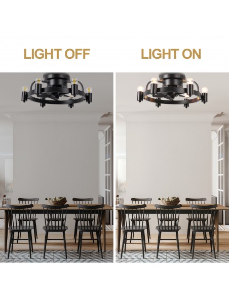 Oaks Aura 20 Inch Black Flush Mount Ceiling Fan with Light and Remote Control, 6 Speeds, Reversible DC Motor, Timer Chandelier