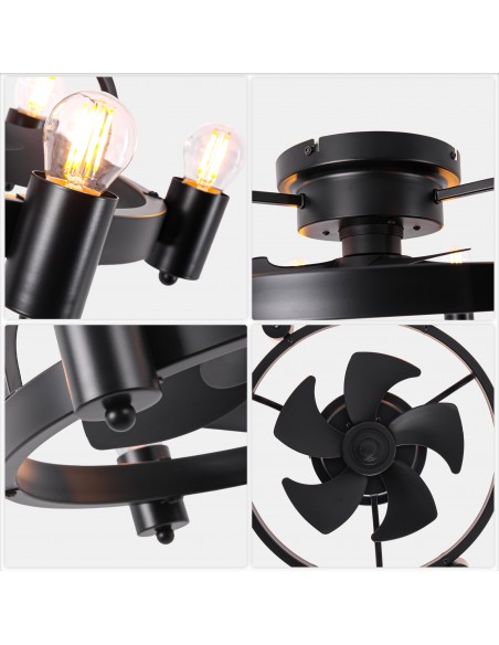 Oaks Aura 20 Inch Black Flush Mount Ceiling Fan with Light and Remote Control, 6 Speeds, Reversible DC Motor, Timer Chandelier