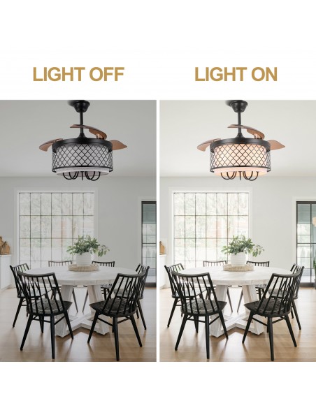 Oaks Aura 42" Black Invisible Ceiling Fan with Light and Remote Control, Reversible DC Motor, 6 Speeds, Timer