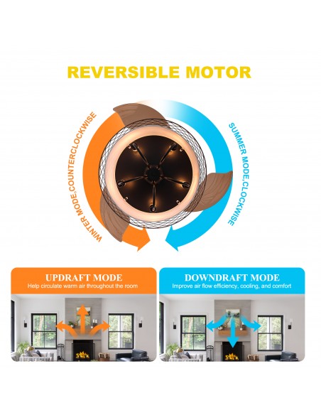 Oaks Aura 42" Black Invisible Ceiling Fan with Light and Remote Control, Reversible DC Motor, 6 Speeds, Timer