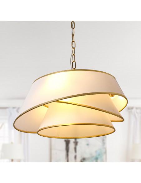 Oaks Aura 24" Gold Modern Chandelier, 4-Light Pendant Lighting with Fabric Drum Shades