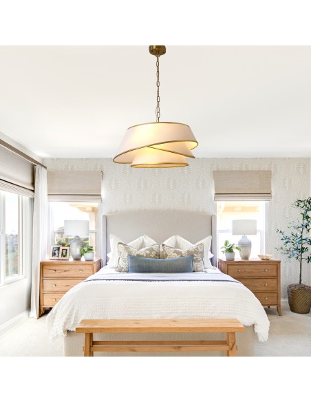 Oaks Aura 24" Gold Modern Chandelier, 4-Light Pendant Lighting with Fabric Drum Shades