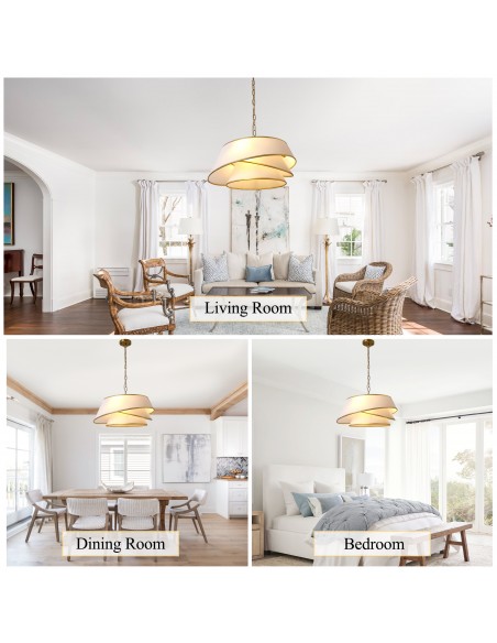 Oaks Aura 24" Gold Modern Chandelier, 4-Light Pendant Lighting with Fabric Drum Shades