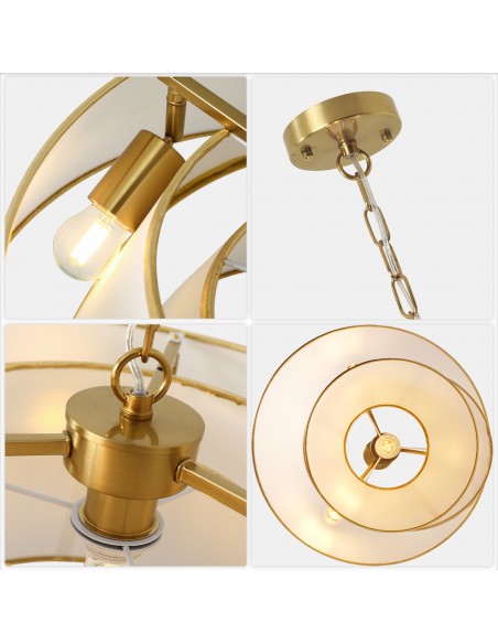 Oaks Aura 24" Gold Modern Chandelier, 4-Light Pendant Lighting with Fabric Drum Shades