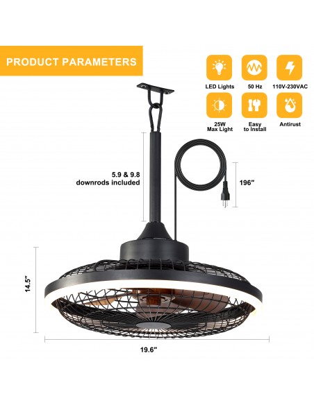 20" Outdoor WaterProof Ceiling Fan with LED Light, APP and Remote Control