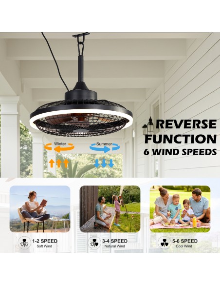 20" Outdoor WaterProof Ceiling Fan with LED Light, APP and Remote Control