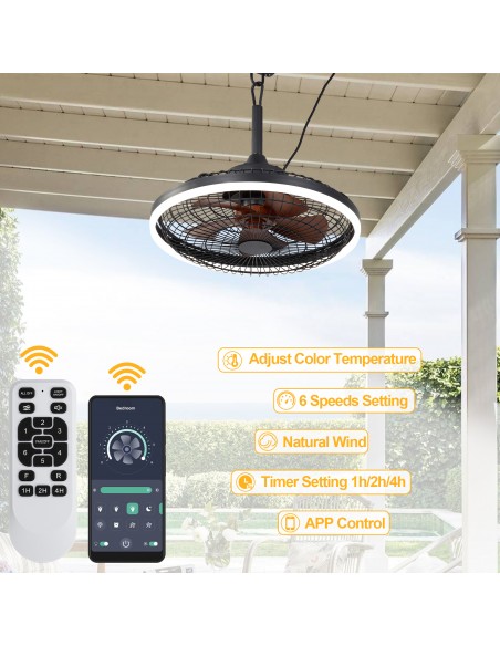 20" Outdoor WaterProof Ceiling Fan with LED Light, APP and Remote Control