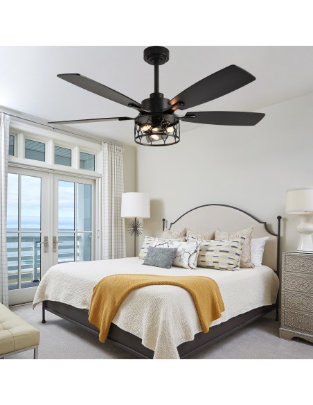 Oaks Aura 52” Modern Ceiling Fan with Light and Remote, 6-Speed Quiet DC Motor