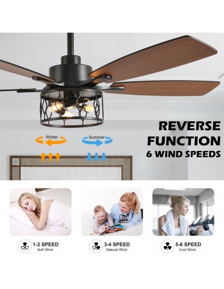 Oaks Aura 52” Modern Ceiling Fan with Light and Remote, 6-Speed Quiet DC Motor