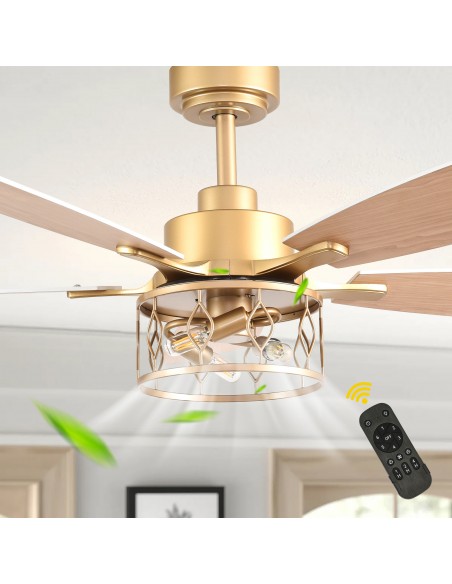 Oaks Aura 52” Modern Ceiling Fan with Light and Remote, 6-Speed Quiet DC Motor