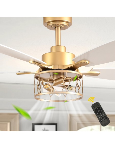 Oaks Aura 52” Modern Ceiling Fan with Light and Remote, 6-Speed Quiet DC Motor