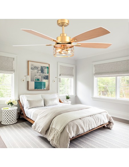 Oaks Aura 52” Modern Ceiling Fan with Light and Remote, 6-Speed Quiet DC Motor