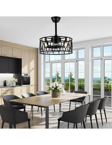 20" Drum Ceiling Fan with Light Kit and Remote Control, Reversible ABS Blades