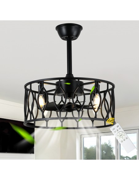 20" Drum Ceiling Fan with Light Kit and Remote Control, Reversible ABS Blades