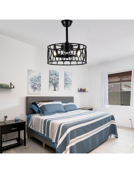 20" Drum Ceiling Fan with Light Kit and Remote Control, Reversible ABS Blades