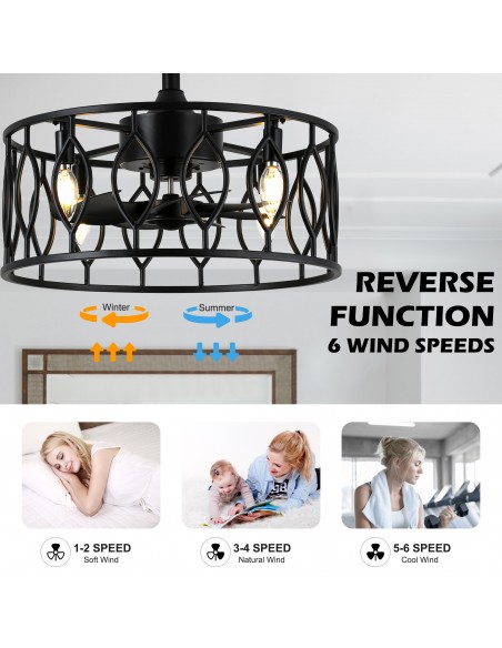 20" Drum Ceiling Fan with Light Kit and Remote Control, Reversible ABS Blades