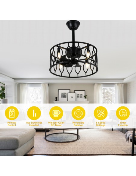 20" Drum Ceiling Fan with Light Kit and Remote Control, Reversible ABS Blades