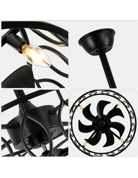 20" Drum Ceiling Fan with Light Kit and Remote Control, Reversible ABS Blades