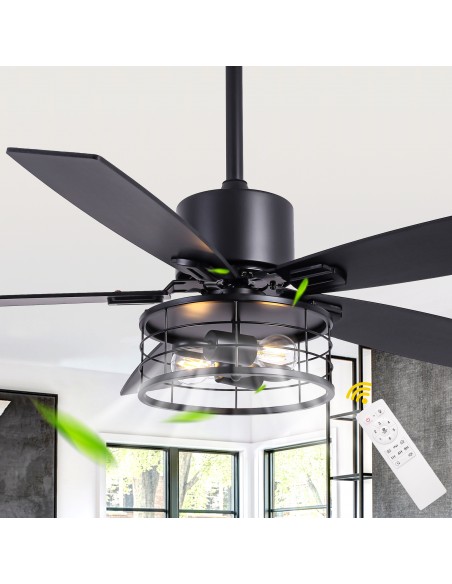 46" Black Modern Ceiling Fan with Light and Remote, 6-Speed Quiet DC Motor for Living Room, Bedroom