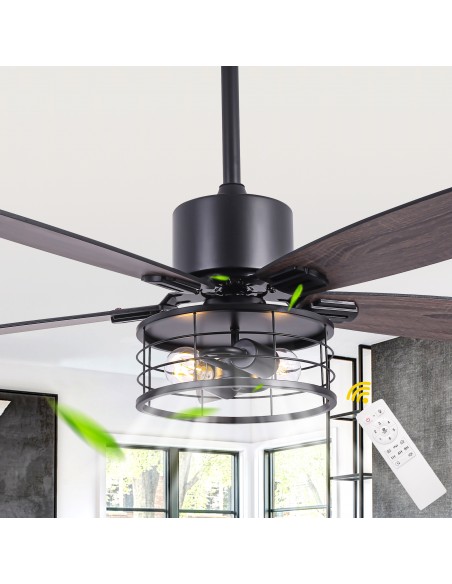 46" Black Modern Ceiling Fan with Light and Remote, 6-Speed Quiet DC Motor for Living Room, Bedroom
