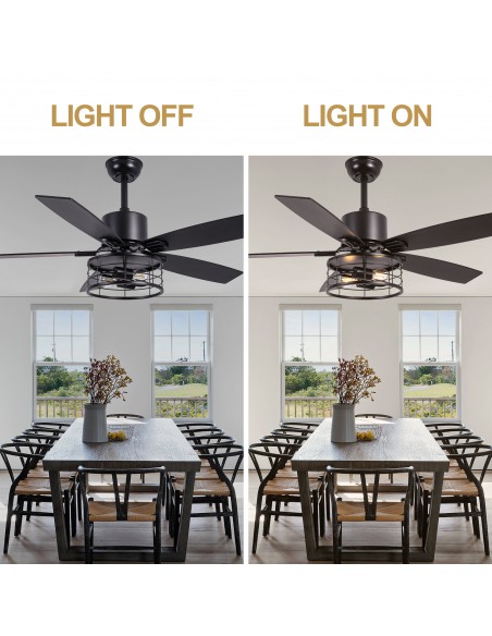 46" Black Modern Ceiling Fan with Light and Remote, 6-Speed Quiet DC Motor for Living Room, Bedroom