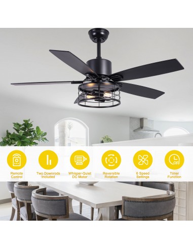 46" Black Modern Ceiling Fan with...