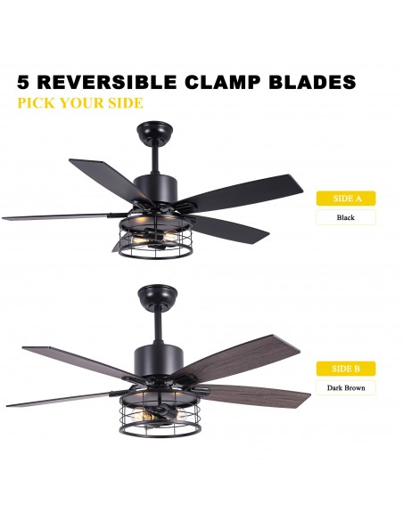 46" Black Modern Ceiling Fan with Light and Remote, 6-Speed Quiet DC Motor for Living Room, Bedroom