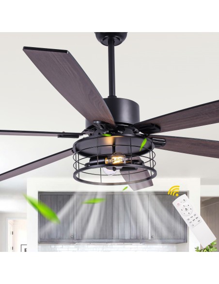 65"Black Modern Ceiling Fan with Light and Remote, 6-Speed Quiet DC Motor for Large Room