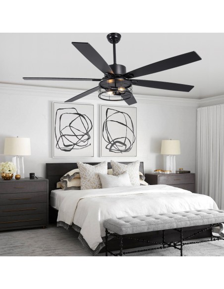 65"Black Modern Ceiling Fan with Light and Remote, 6-Speed Quiet DC Motor for Large Room