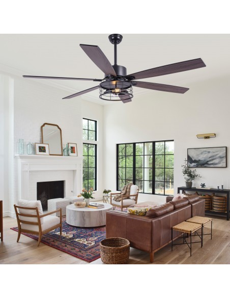 65"Black Modern Ceiling Fan with Light and Remote, 6-Speed Quiet DC Motor for Large Room