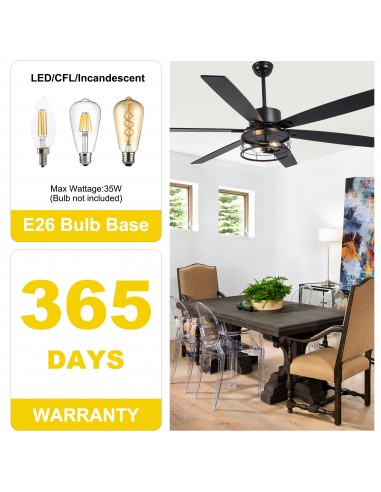65"Black Modern Ceiling Fan with...