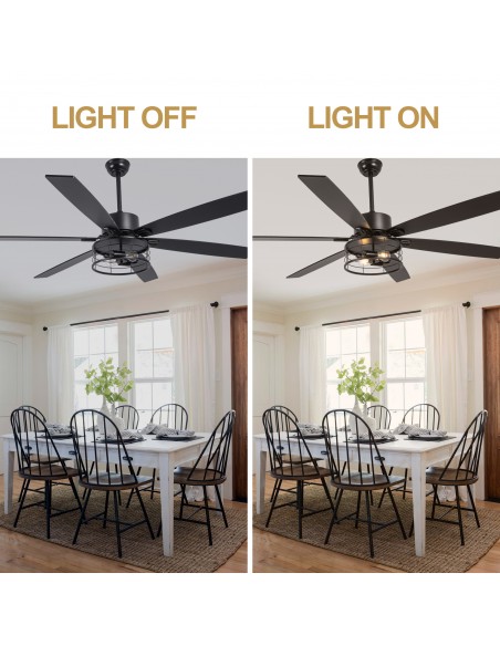 65"Black Modern Ceiling Fan with Light and Remote, 6-Speed Quiet DC Motor for Large Room