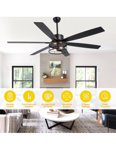 65"Black Modern Ceiling Fan with...
