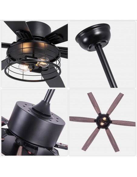 65"Black Modern Ceiling Fan with Light and Remote, 6-Speed Quiet DC Motor for Large Room