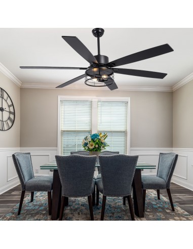 65"Black Modern Ceiling Fan with...