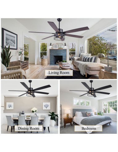 65"Black Modern Ceiling Fan with...