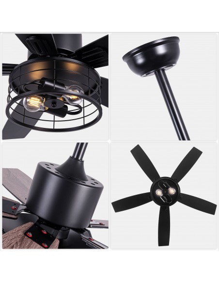 46" Black Modern Ceiling Fan with Light and Remote, 6-Speed Quiet DC Motor for Living Room, Bedroom