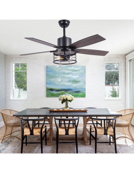 46" Black Modern Ceiling Fan with Light and Remote, 6-Speed Quiet DC Motor for Living Room, Bedroom