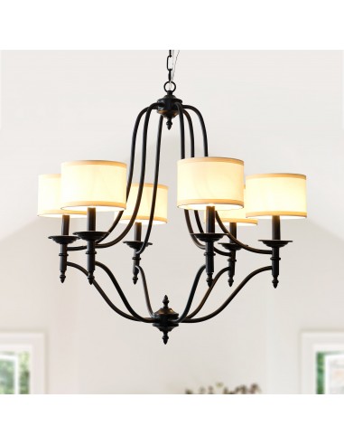 30” 6-Light Black Chandelier with...