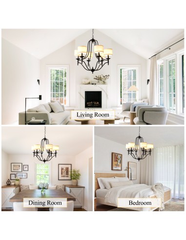 30” 6-Light Black Chandelier with...