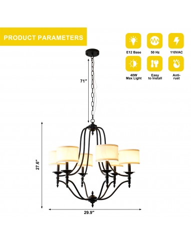 30” 6-Light Black Chandelier with...